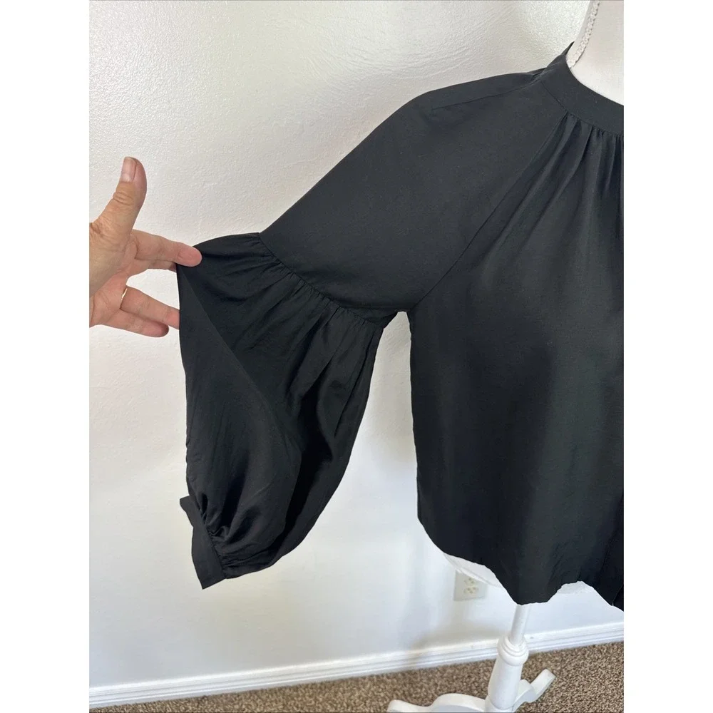 Madewell Women's S Shirred Balloon Sleeve Top Black NEW Business Office Romantic